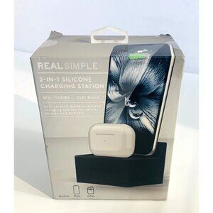 REAL SIMPLE Silicone 2 in 1 Charging Station Black (iPhone/headphones)